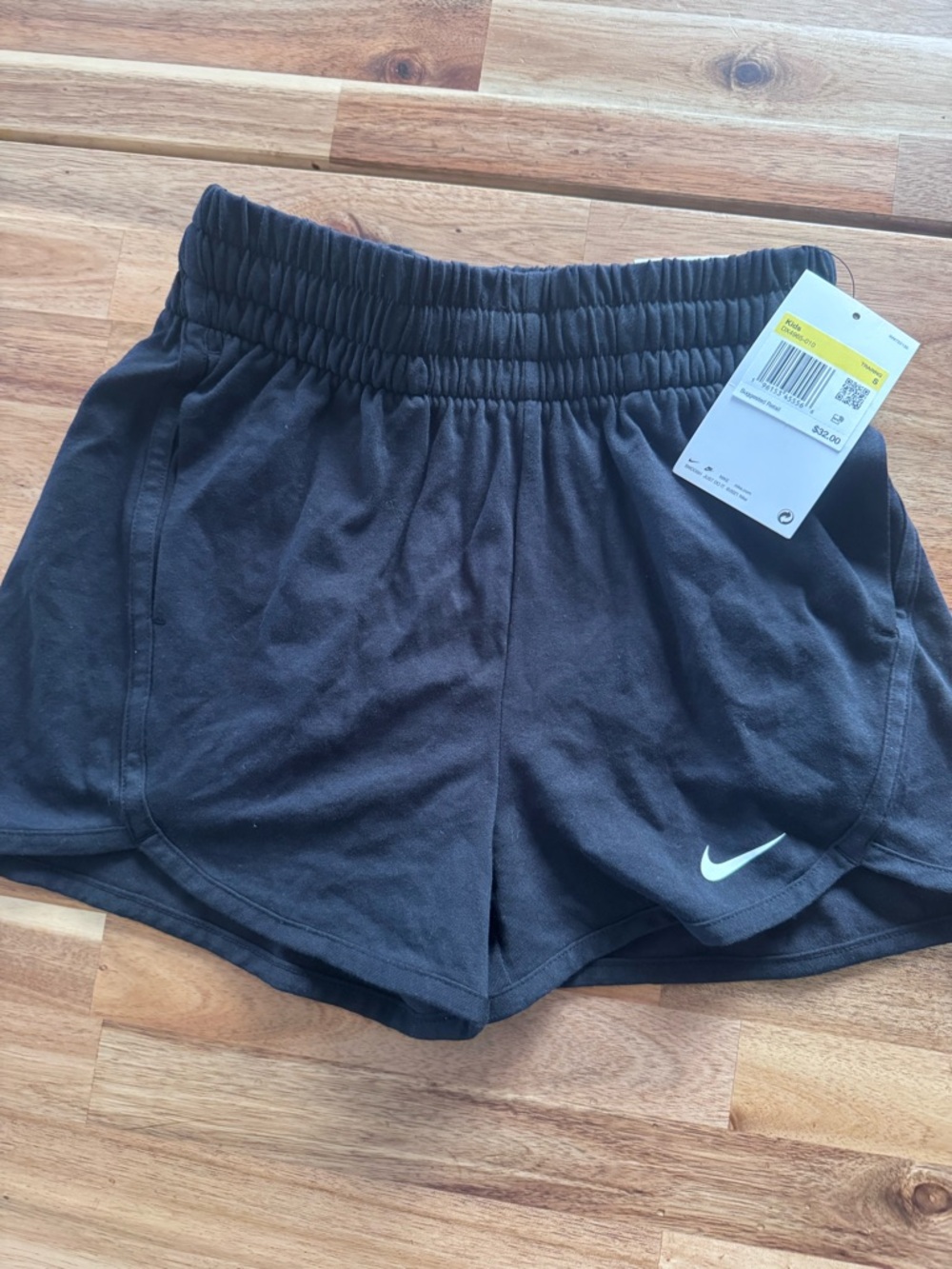 Nike kids size small Black Athletic Running training Shorts with White Swoosh